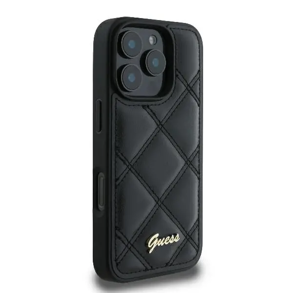 Etui Guess Quilted Metal Logo do iPhone 16 Pro Czarny
