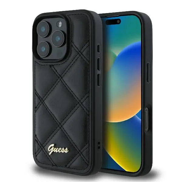 Etui Guess Quilted Metal Logo do iPhone 16 Pro Czarny
