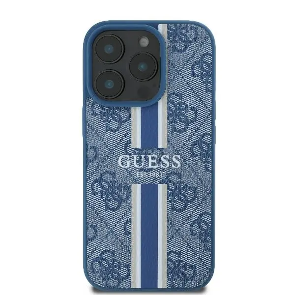 Etui Guess hardcase 4G Printed Stripes MagSafe do iPhone 16 Pro Niebieski