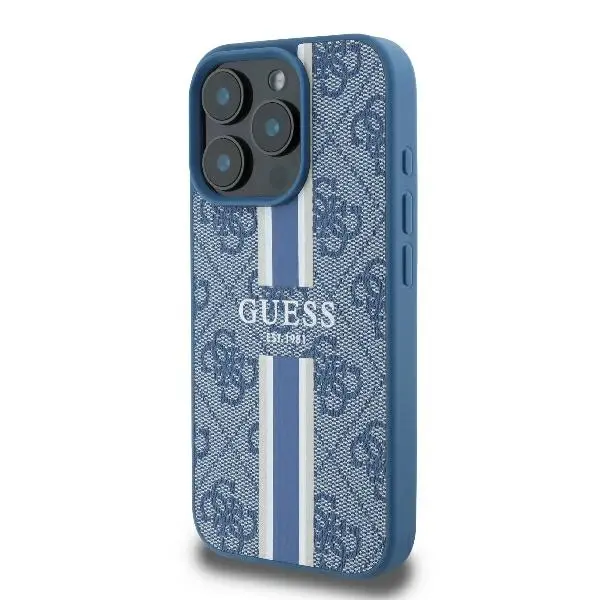 Etui Guess hardcase 4G Printed Stripes MagSafe do iPhone 16 Pro Niebieski