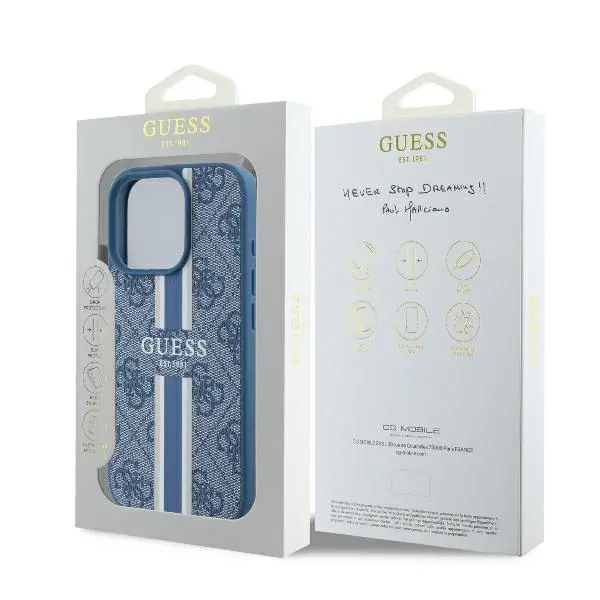 Etui Guess hardcase 4G Printed Stripes MagSafe do iPhone 16 Pro Niebieski