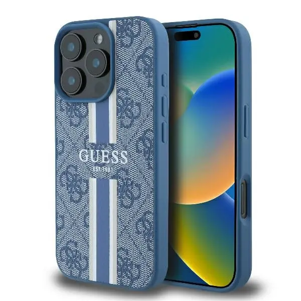 Etui Guess hardcase 4G Printed Stripes MagSafe do iPhone 16 Pro Niebieski