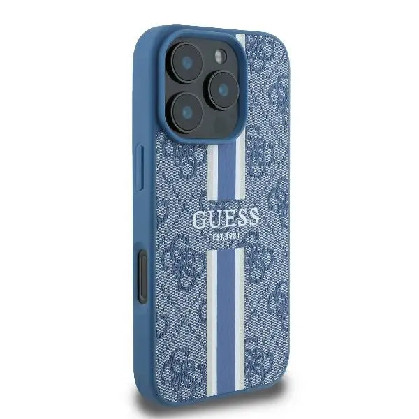 Etui Guess hardcase 4G Printed Stripes MagSafe do iPhone 16 Pro Niebieski