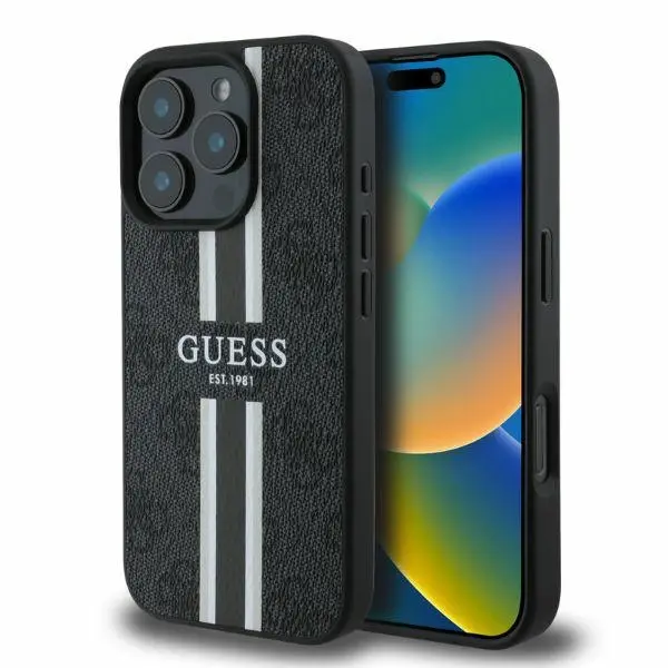 Etui Guess 4G Printed Stripes do iPhone 16 Pro Max Czarny
