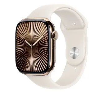 Apple Watch Series 10 GPS + Cellular koperta 46mm tytan złoty pasek sportowy księżycowa poświata M/L