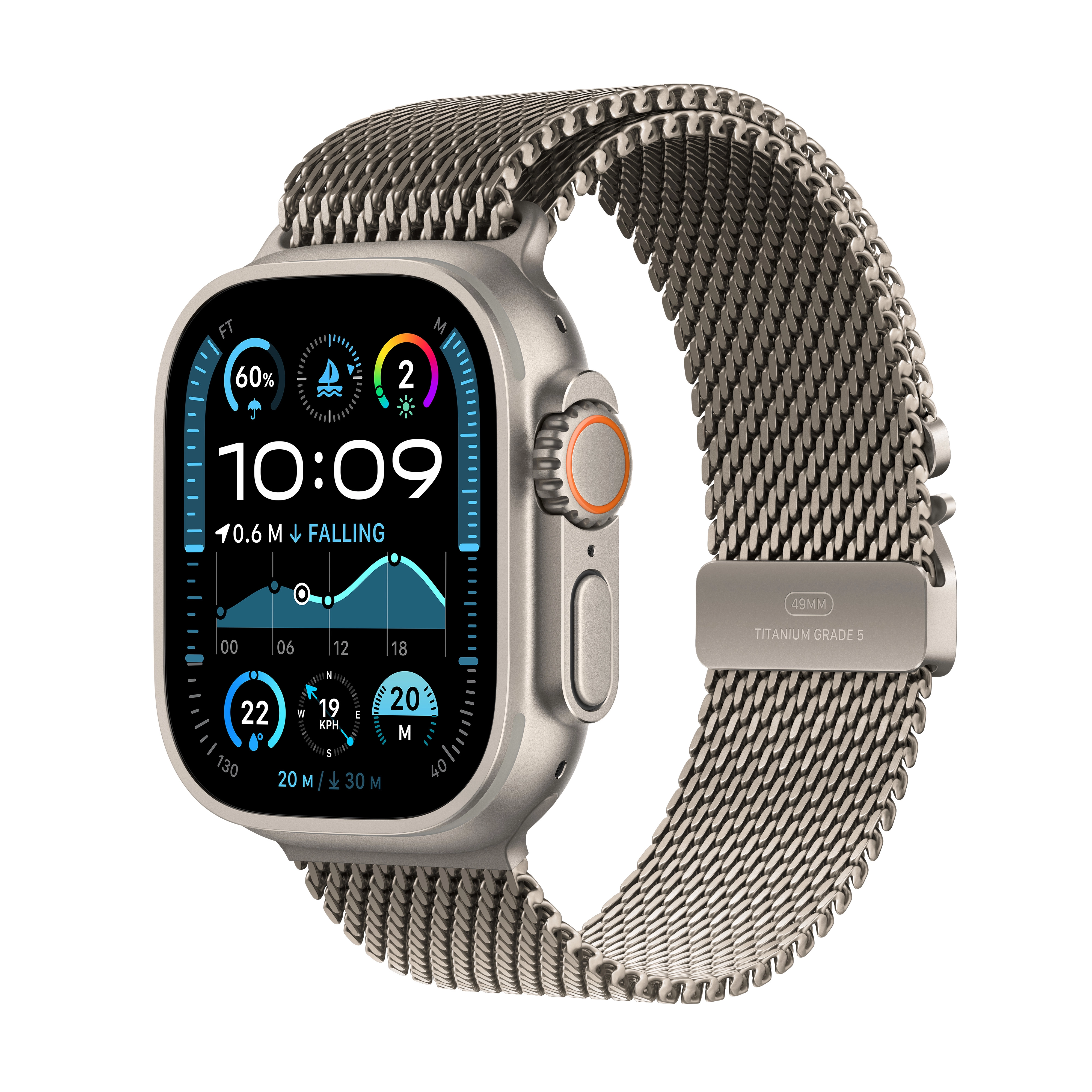 Apple Watch Ultra 2 GPS + Cellular Koperta z tytanu 49mm Bransoleta mediolańska z tytanu Rozmiar M