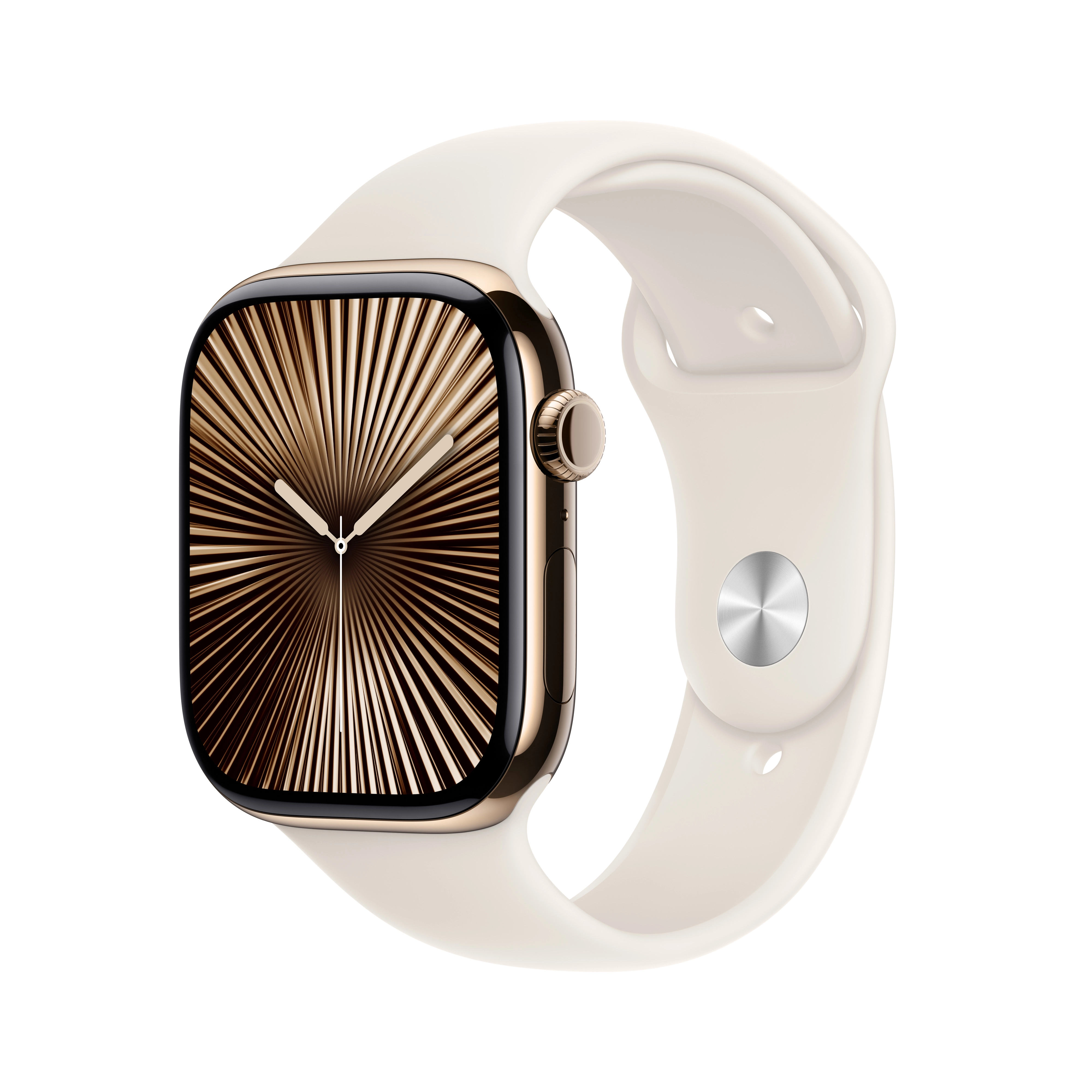 Apple Watch Series 10 GPS AI + Cellular AI koperta 42mm tytan w złoty pasek sportowy księżycowa poświata M/L