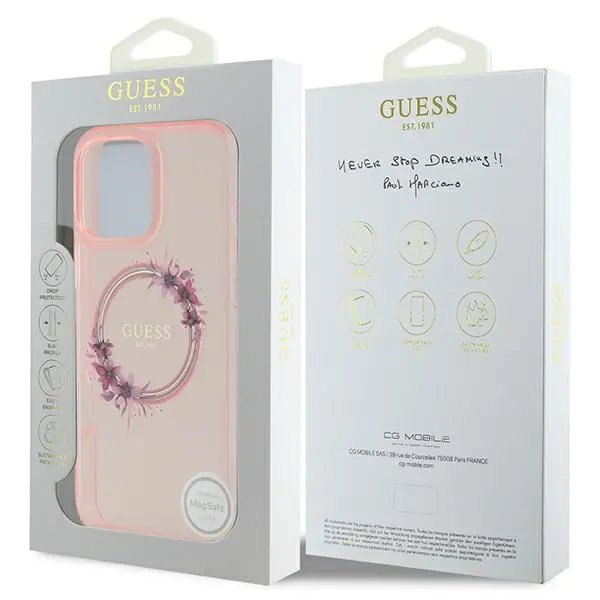 Etui Guess IML Flowers Wreath MagSafe do iPhone 16 Pro Max Różowy