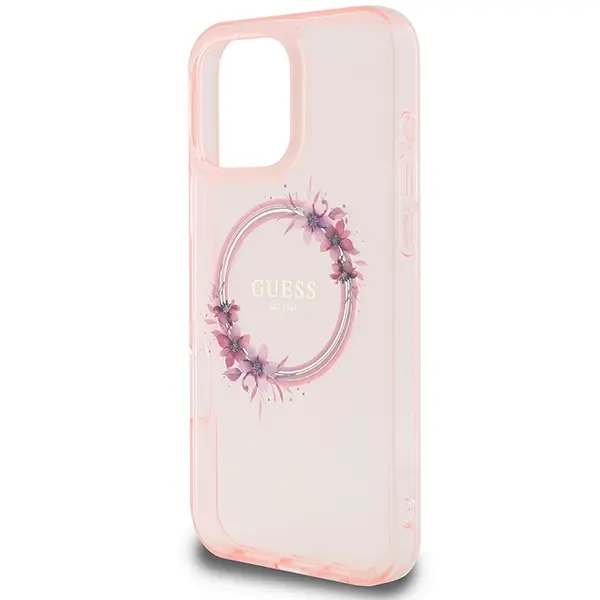 Etui Guess IML Flowers Wreath MagSafe do iPhone 16 Pro Max Różowy