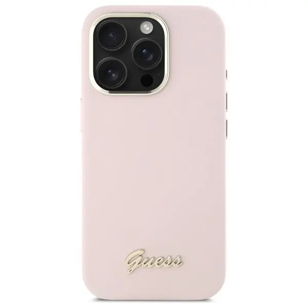 Etui Guess Silicone Script Metal Logo & Frame do iPhone 16 Pro Max Różowy