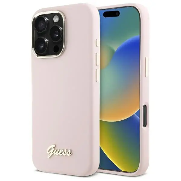 Etui Guess Silicone Script Metal Logo & Frame do iPhone 16 Pro Max Różowy