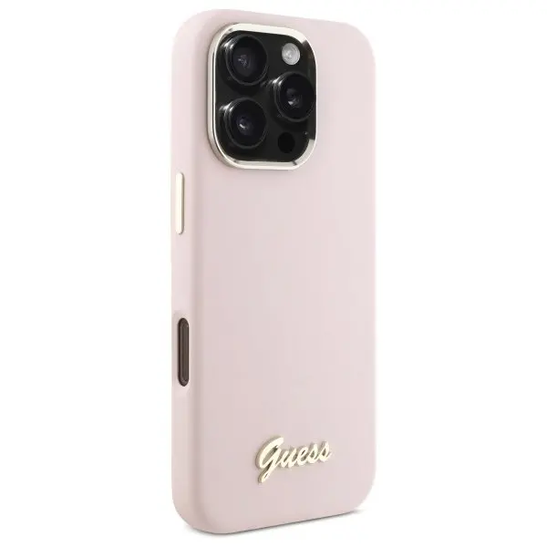 Etui Guess Silicone Script Metal Logo & Frame do iPhone 16 Pro Max Różowy
