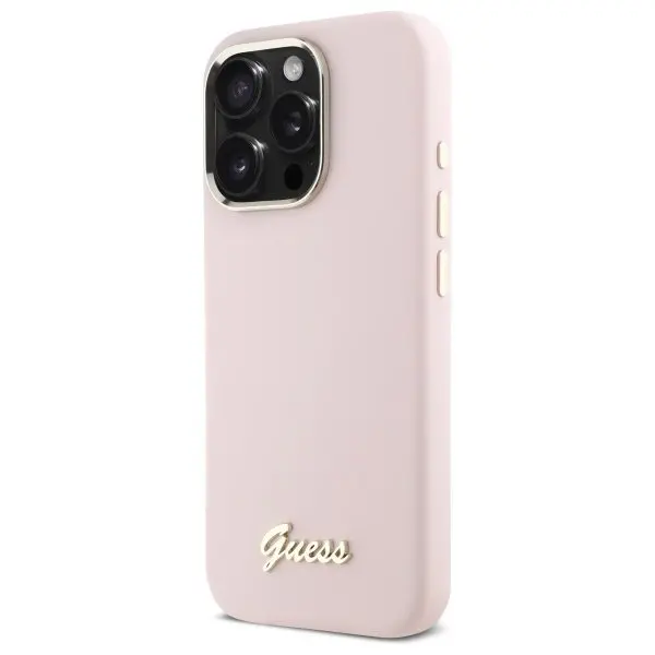 Etui Guess Silicone Script Metal Logo & Frame do iPhone 16 Pro Max Różowy