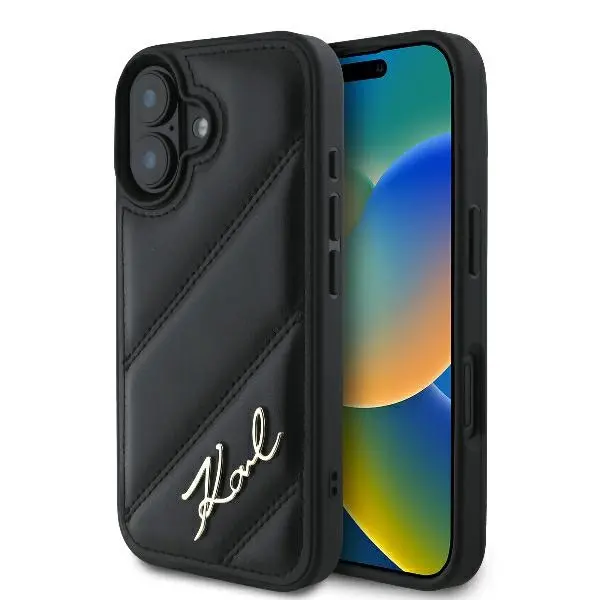 Etui Karl Lagerfeld Quilted Signature iPhone 16 Plus Czarny