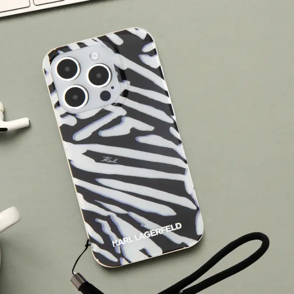 Etui Karl Lagerfeld IML Zebra Pattern & Cord iPhone 16 Pro Czarny