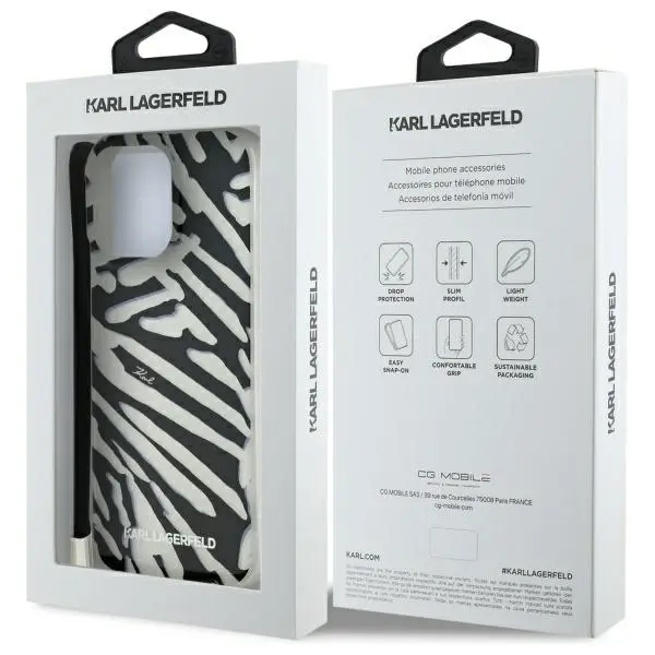 Etui Karl Lagerfeld IML Zebra Pattern & Cord iPhone 16 Pro Czarny