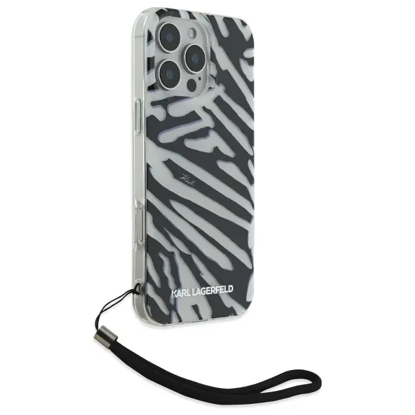 Etui Karl Lagerfeld IML Zebra Pattern & Cord iPhone 16 Pro Czarny