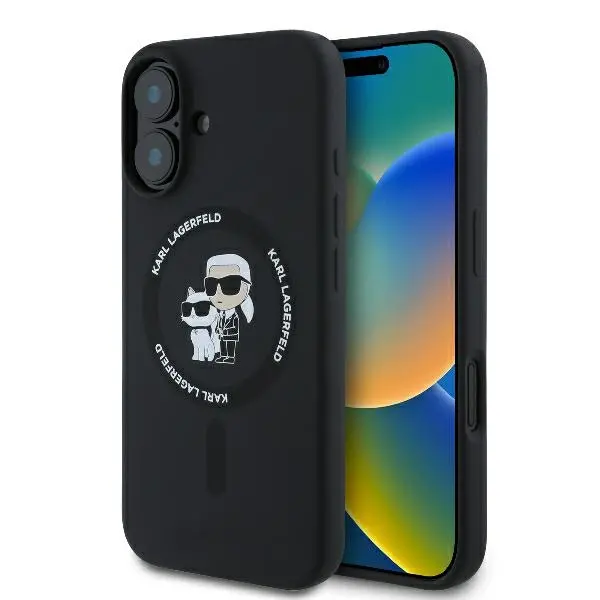 Etui Karl Lagerfeld Silicone Karl&Choupette Ring MagSafe do iPhone 16 Plus Czarny