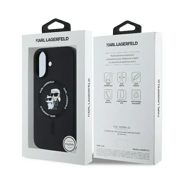 Etui Karl Lagerfeld Silicone Karl&Choupette Ring MagSafe do iPhone 16 Plus Czarny
