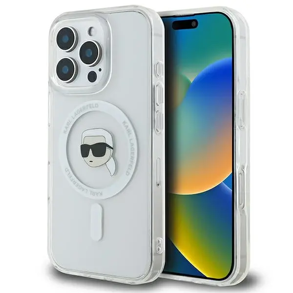 Etui Karl Lagerfeld IML Metal Karl Head MagSafe do iPhone 16 Pro Max Biały