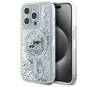 Etui Karl Lagerfeld Liquid Glitter Karl&Choupette Head MagSafe do iPhone 15 Pro Max Przezroczysty
