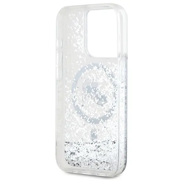Etui Karl Lagerfeld Liquid Glitter Karl&Choupette Head MagSafe do iPhone 15 Pro Max Przezroczysty