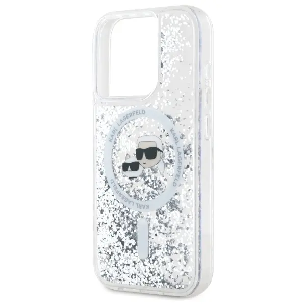 Etui Karl Lagerfeld Liquid Glitter Karl&Choupette Head MagSafe do iPhone 15 Pro Max Przezroczysty