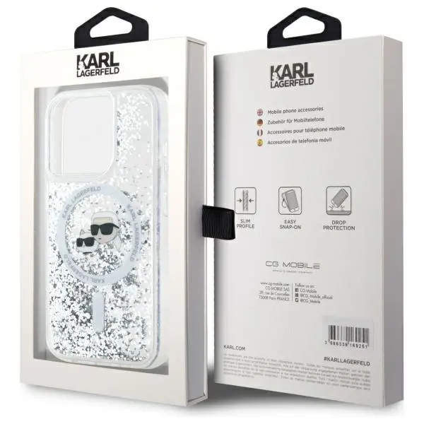 Etui Karl Lagerfeld Liquid Glitter Karl&Choupette Head MagSafe do iPhone 15 Pro Max Przezroczysty
