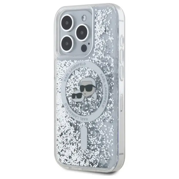 Etui Karl Lagerfeld Liquid Glitter Karl&Choupette Head MagSafe do iPhone 15 Pro Max Przezroczysty
