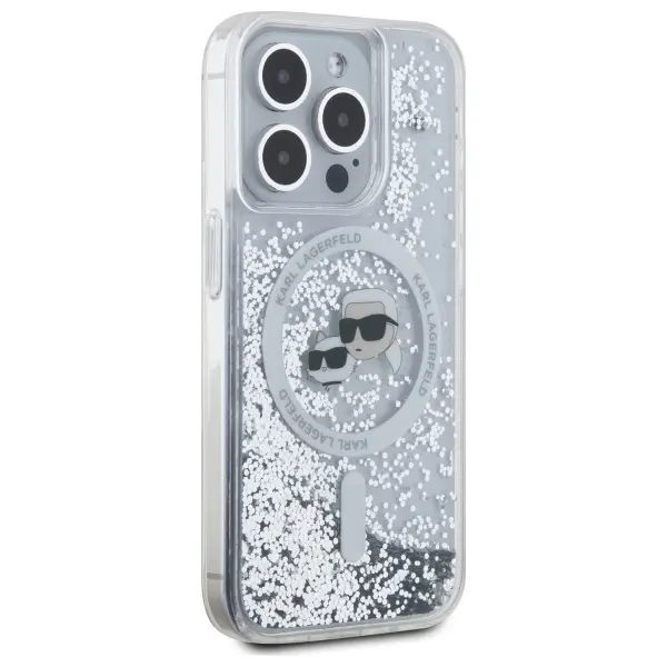 Etui Karl Lagerfeld Liquid Glitter Karl&Choupette Head MagSafe do iPhone 15 Pro Max Przezroczysty