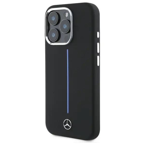 Etui Mercedes-Benz Silicone Blue Stripe MagSafe do iPhone 16 Pro Czarny