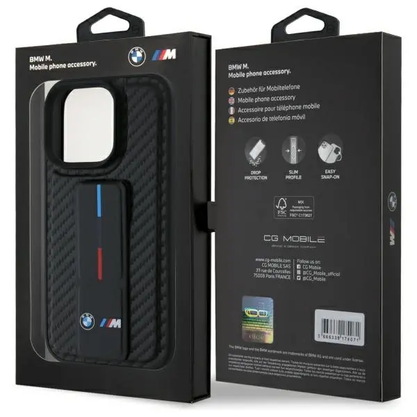 Etui BMW M Grip Stand Smooth and Carbon do iPhone 16 Pro Max Czarny