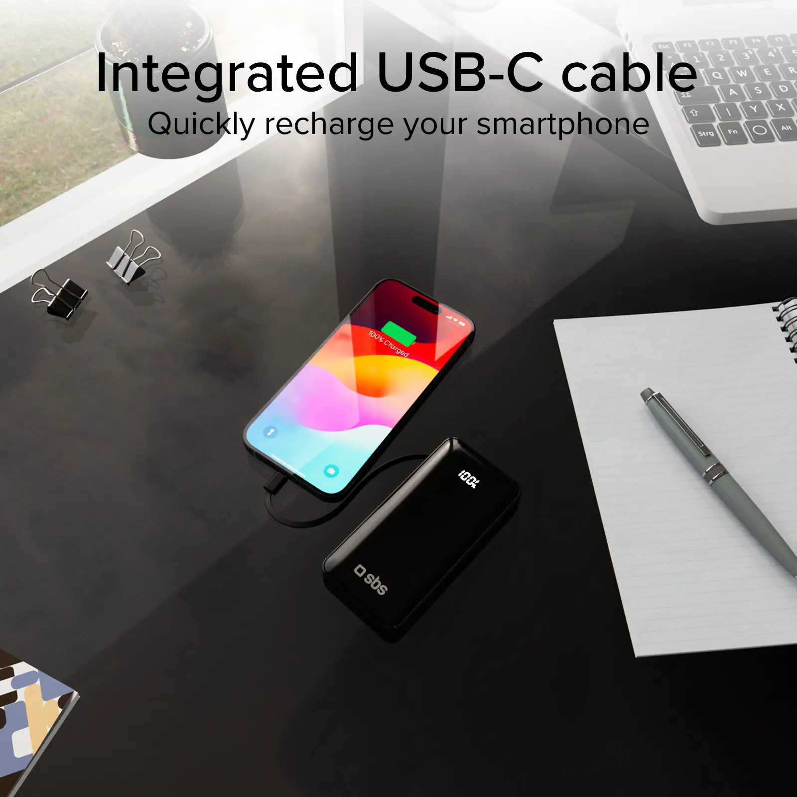 Powerbank SBS TTBB10000LCDTCPD20K 10000mAh PD 20W Wbudowany kabel USB-C Czarny