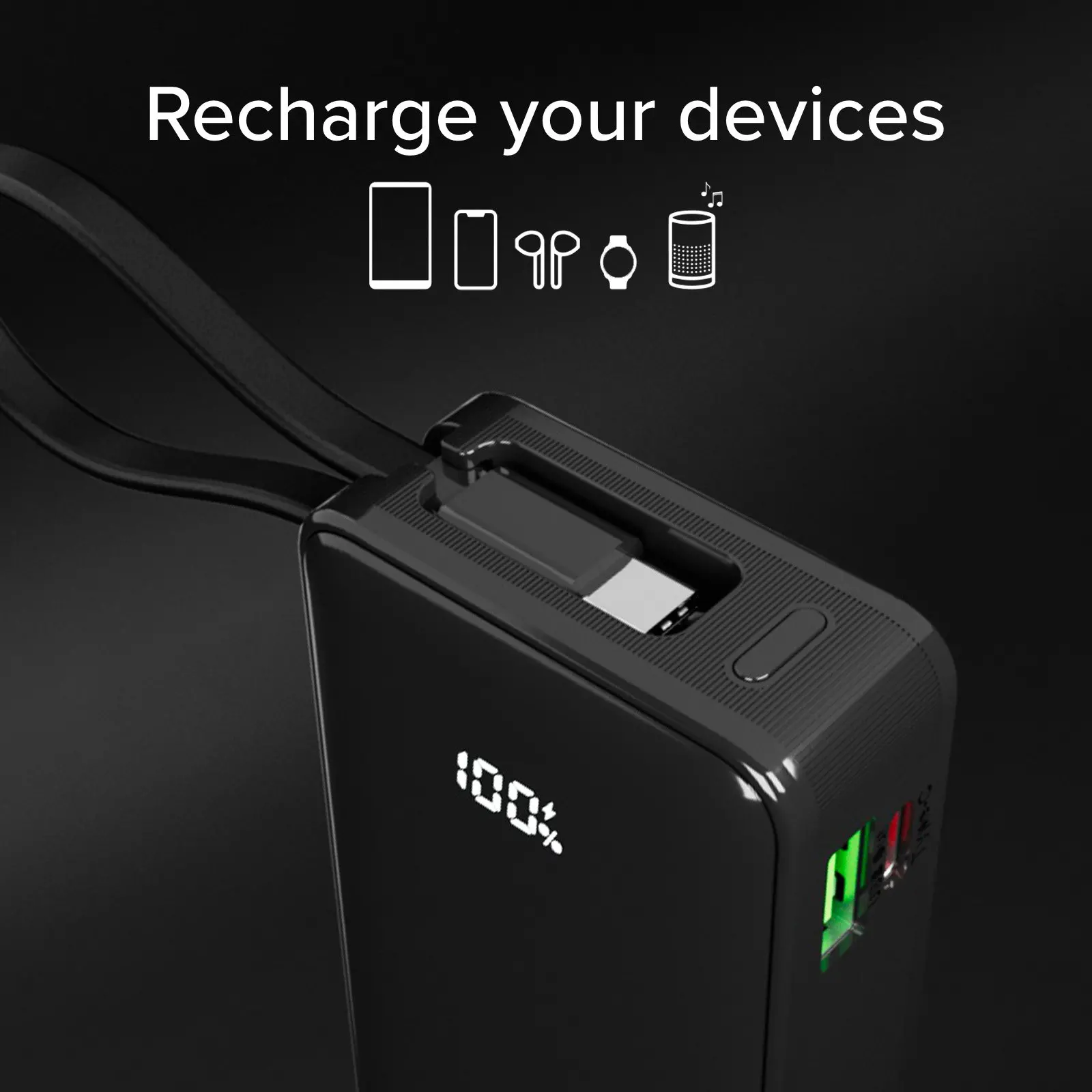 Powerbank SBS TTBB10000LCDTCPD20K 10000mAh PD 20W Wbudowany kabel USB-C Czarny