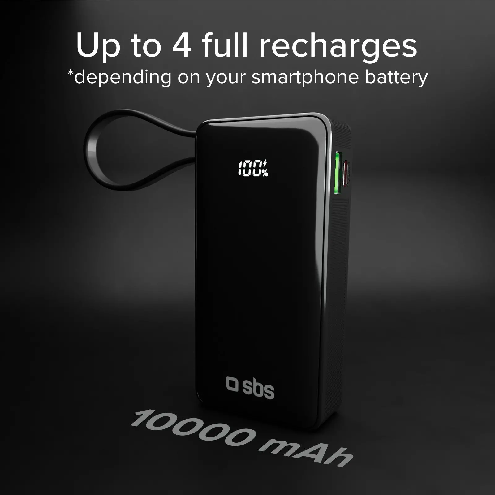 Powerbank SBS TTBB10000LCDTCPD20K 10000mAh PD 20W Wbudowany kabel USB-C Czarny