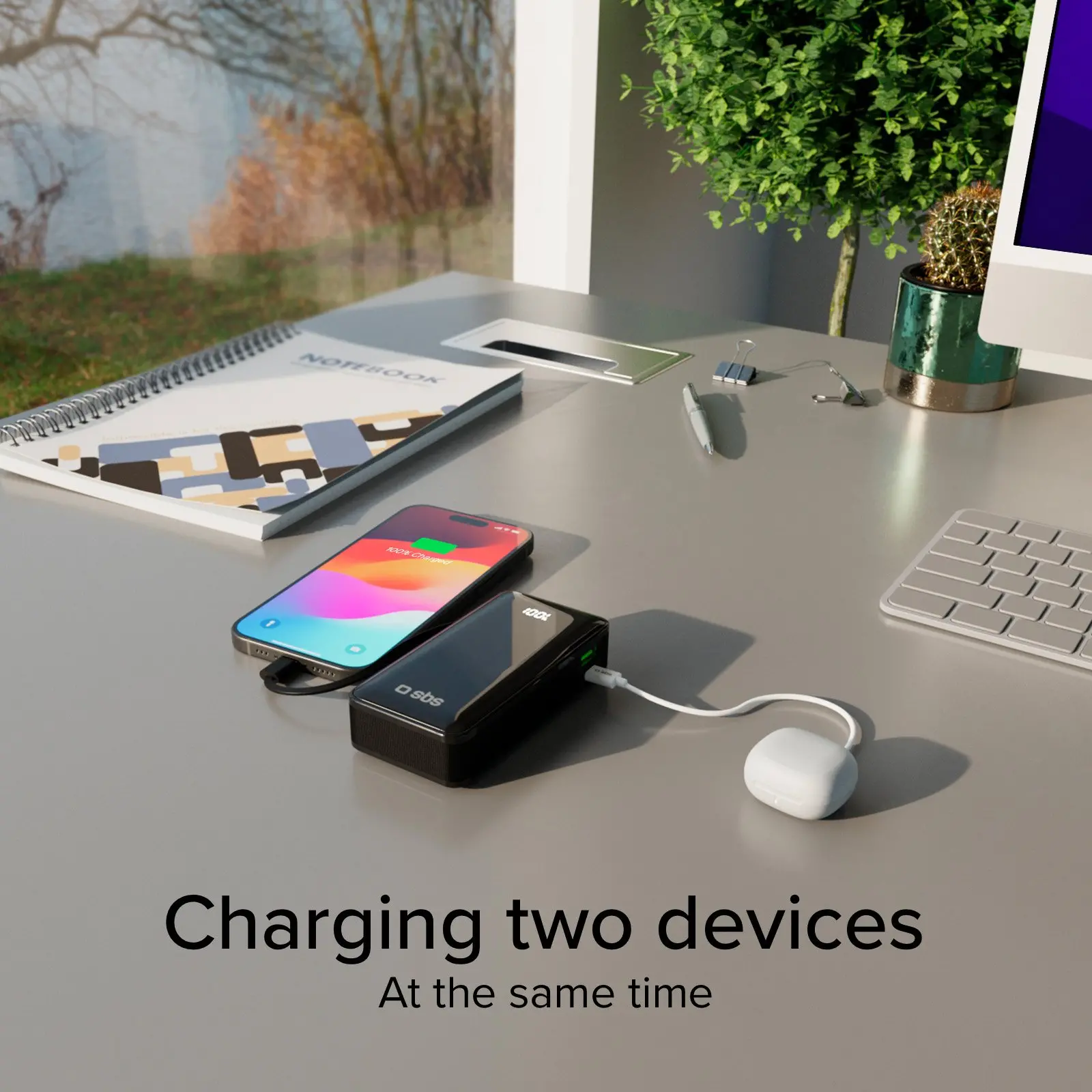 Powerbank SBS TTBB10000LCDTCPD20K 10000mAh PD 20W Wbudowany kabel USB-C Czarny