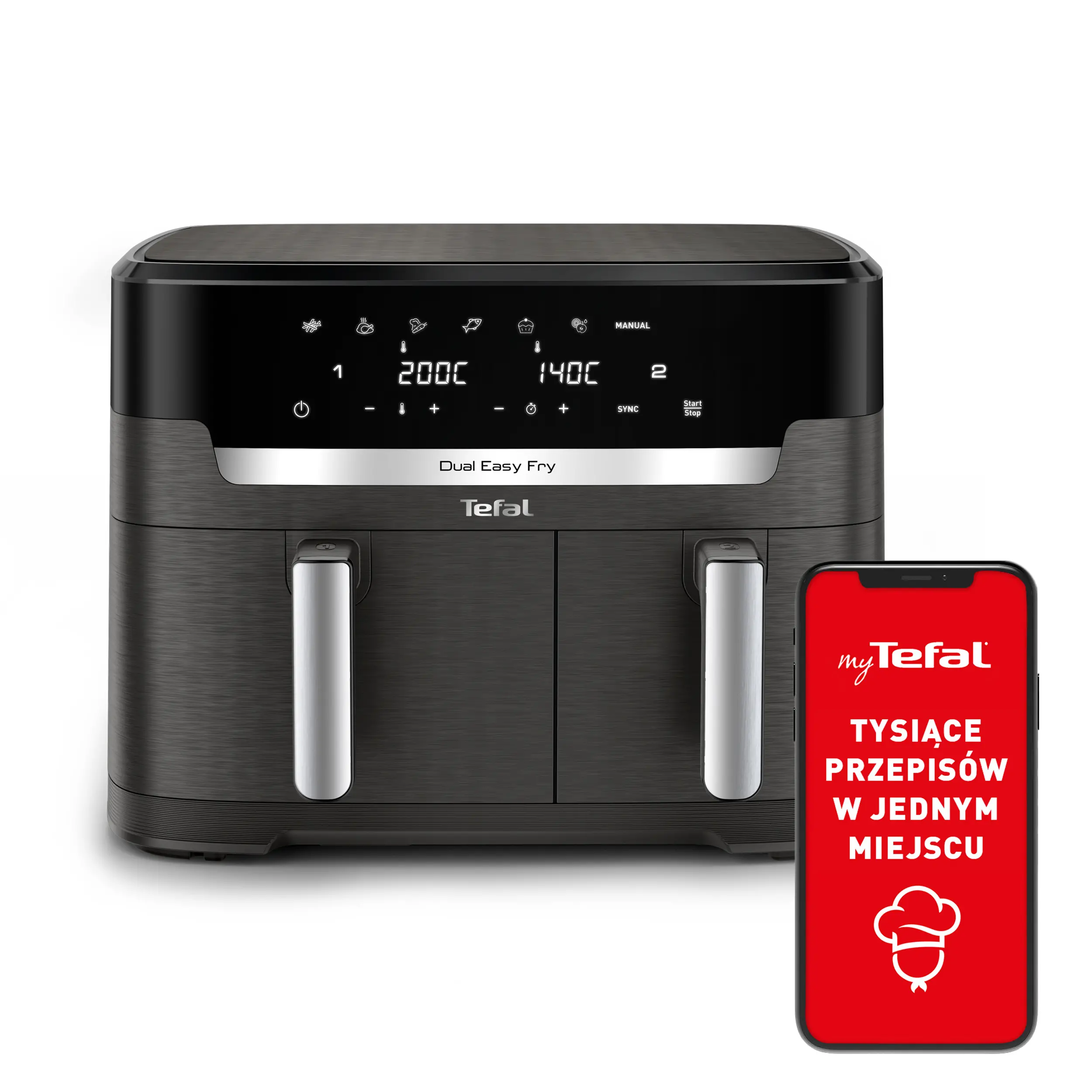Frytkownica beztłuszczowa Tefal Dual Easy Fry EY942HE0 2700W 11l Aplikacja mobilna