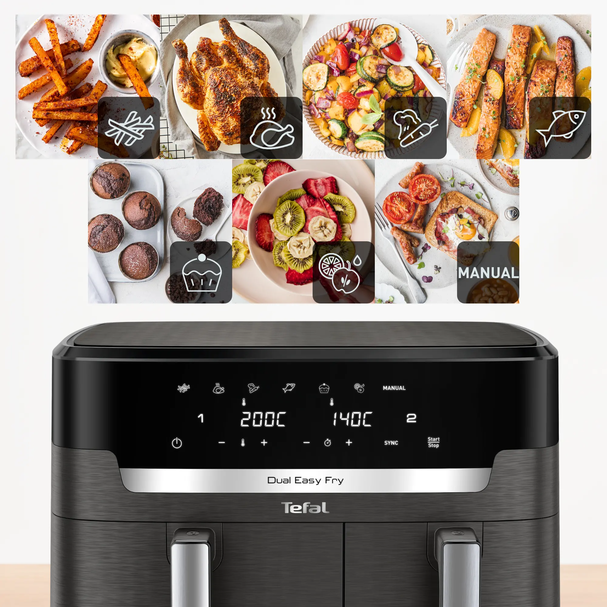 Frytkownica beztłuszczowa Tefal Dual Easy Fry EY942HE0 2700W 11l Aplikacja mobilna