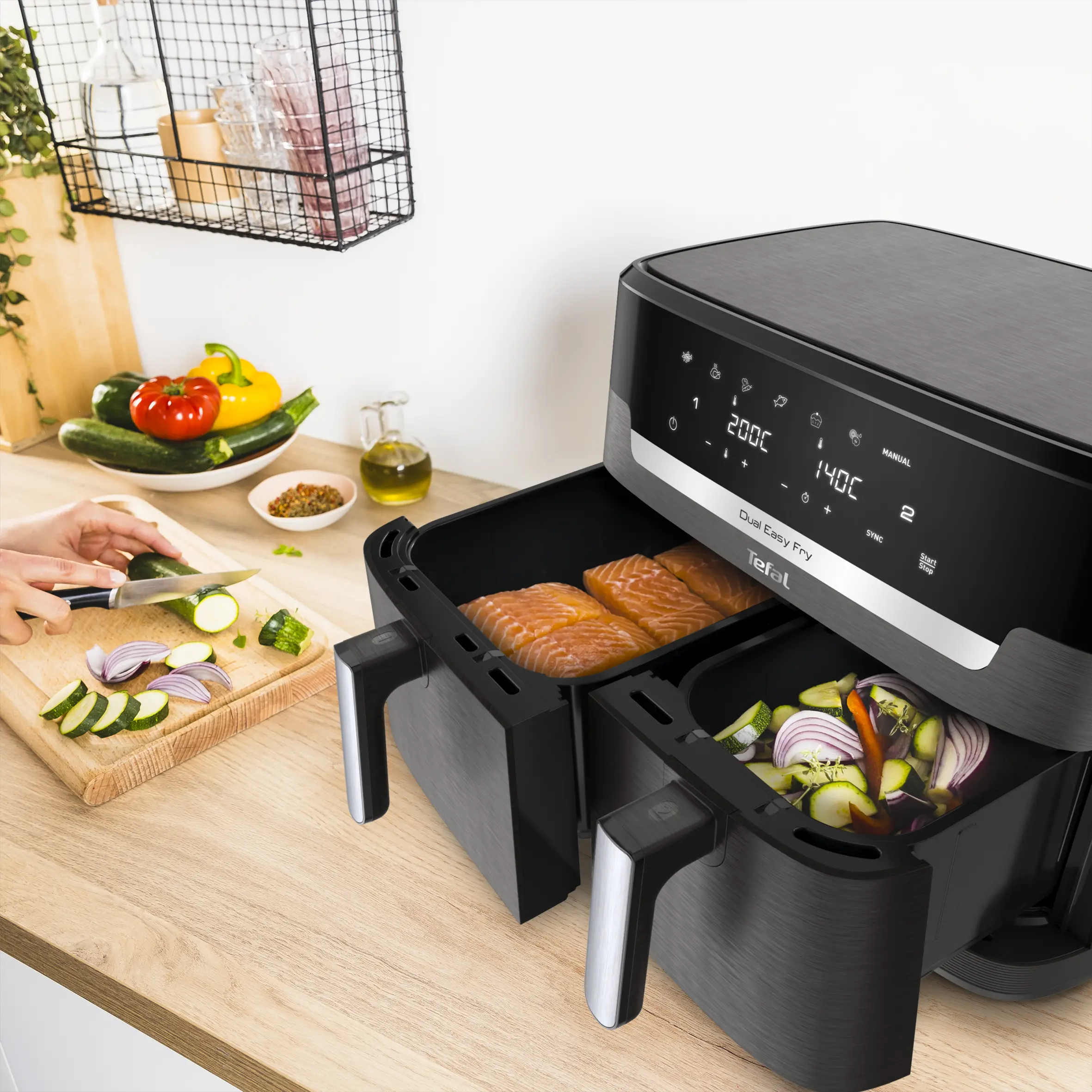Frytkownica beztłuszczowa Tefal Dual Easy Fry EY942HE0 2700W 11l Aplikacja mobilna