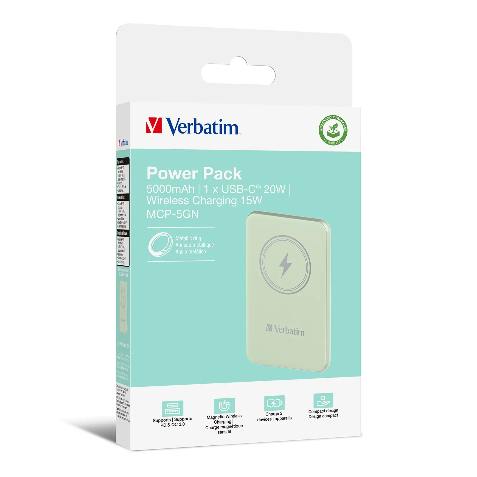 Powerbank Verbatim Charge 'n' Go Magnetic Wireless 5000mAh PD 20W QC3.0 Zielony