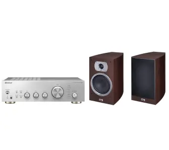 Zestaw stereo Pioneer A-40AE Srebrny, Heco Victa Prime 302 Espresso