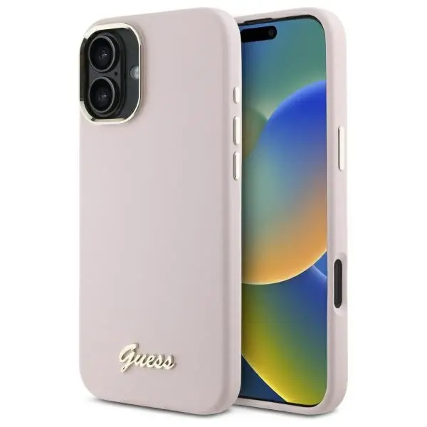Etui Guess Silicone Script Metal Logo & Frame do iPhone 16 Plus Różowy