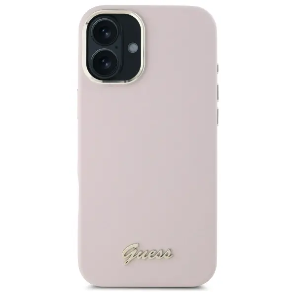 Etui Guess Silicone Script Metal Logo & Frame do iPhone 16 Plus Różowy