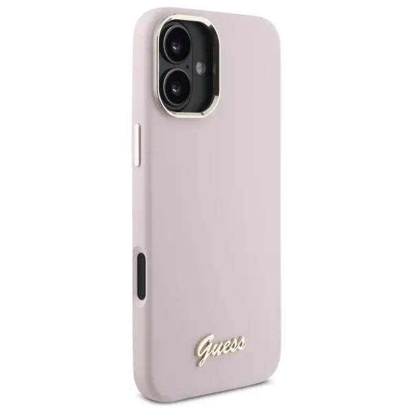 Etui Guess Silicone Script Metal Logo & Frame do iPhone 16 Plus Różowy