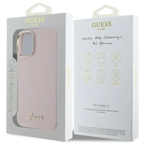 Etui Guess Silicone Script Metal Logo & Frame do iPhone 16 Plus Różowy