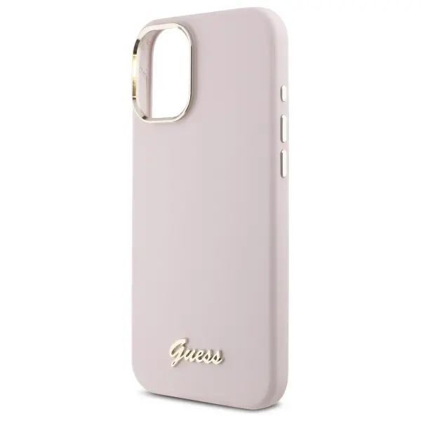 Etui Guess Silicone Script Metal Logo & Frame do iPhone 16 Plus Różowy