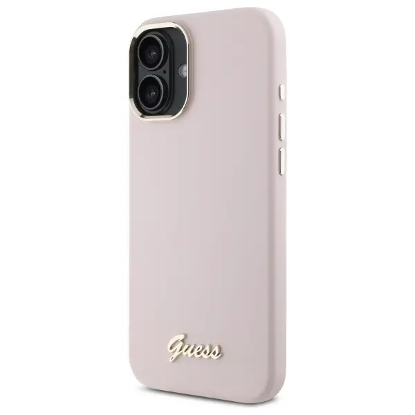 Etui Guess Silicone Script Metal Logo & Frame do iPhone 16 Plus Różowy