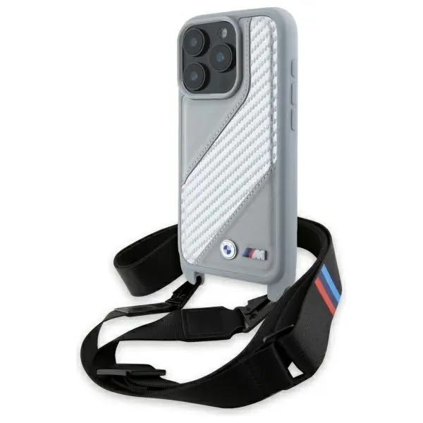 Etui BMW M Edition Carbon Stripe & Strap do iPhone 16 Pro Szary