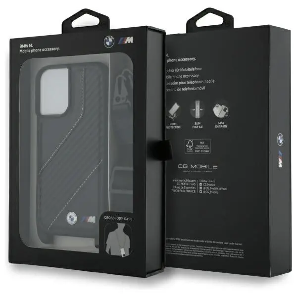 Etui BMW M Edition Carbon Stripe & Strap do iPhone 16 Plus Czarny