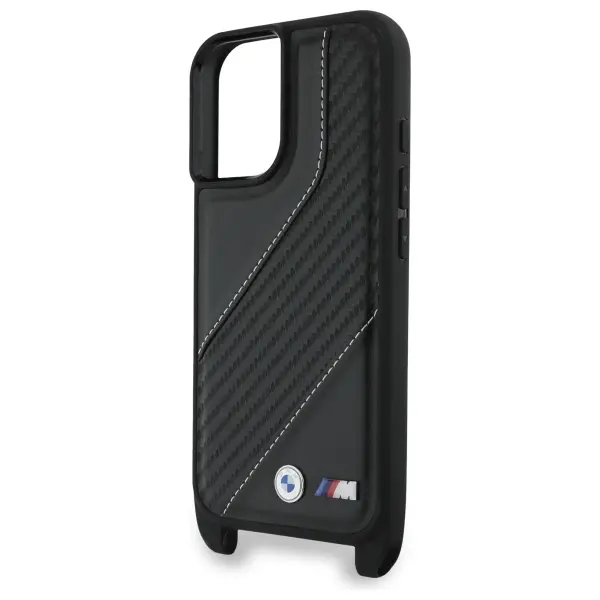 Etui BMW M Edition Carbon Stripe & Strap do iPhone 16 Plus Czarny